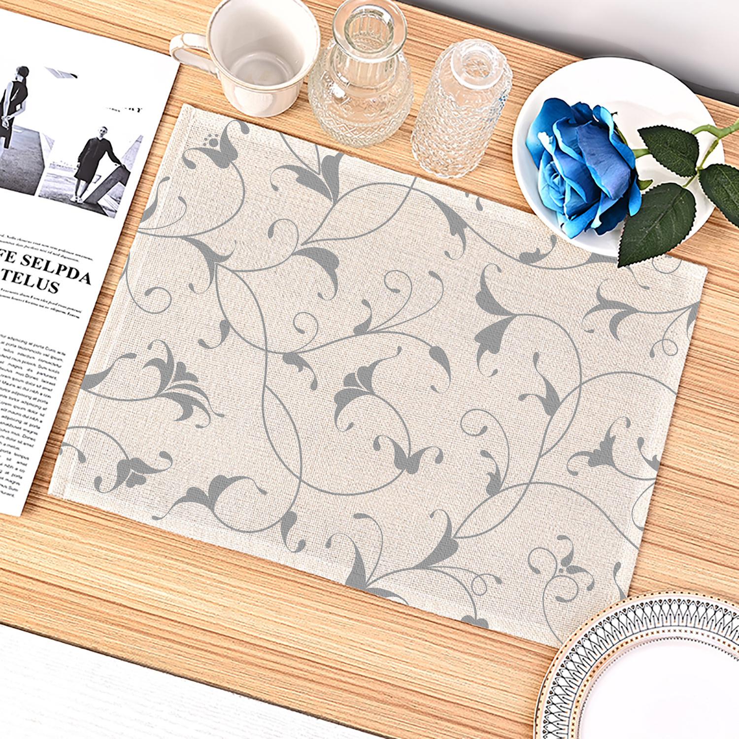 

New Gray Low White Pattern Placemat for Dining Table Mat Kitchen Decor Linen 45x30cm Coaster Pad Bowl Coffee Cup Mat Home Decor 45X30cm-4pcs