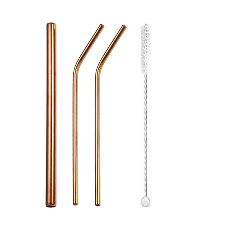 3Pcs Rainbow Color Reusable Metal Straws with Cleaning Brush 304 Stainless Steel Drinking Straws for Smoothie Milkshake Drinks