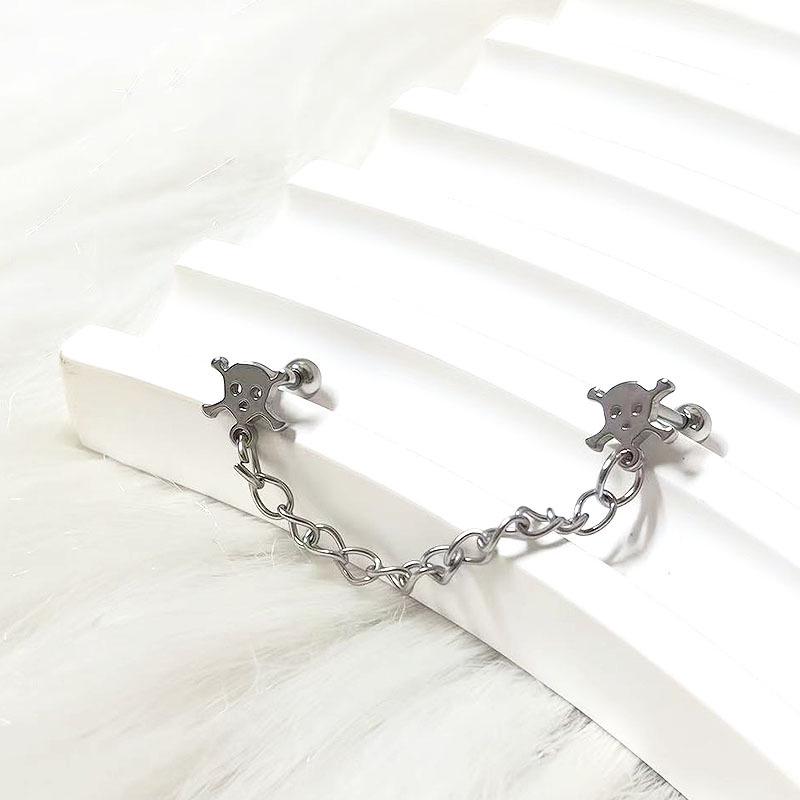 Women's Stainless Steel & Titanium Star Heart Butterfly Double Ear Chain Earrings