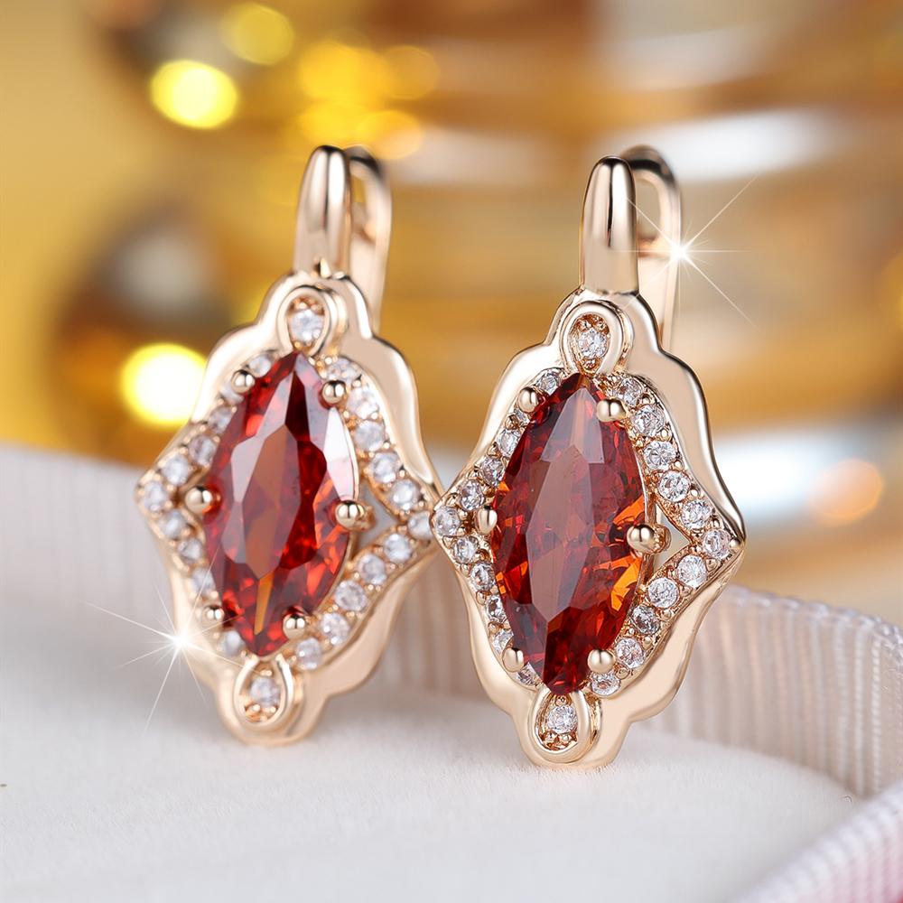 Exquisite Marquise Cut Red Zircon Drop Earrings for Women Luxury Wedding Accessories Fine Jewelry New Year's Gift