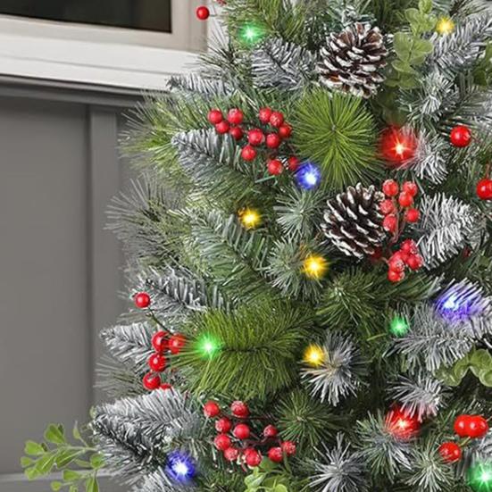 Lighted Artificial Christmas Urn Filler Battery Operated Pre-lit Xmas Pine Trees with Tripod Stake