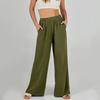 Women's Loose High-waisted Cotton And Linen Solid Color Straight-leg Flared Pocket Wide-leg Pants
