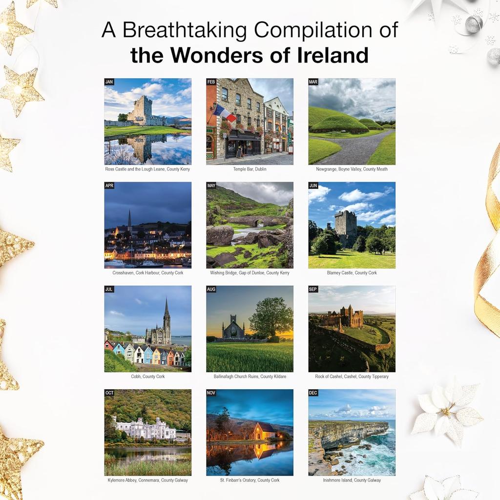 RED EMBER Ireland 2026 Wall Calendar 12 Month | 12" x 24" Open | Thick & Sturdy Paper | Holiday Gift | Irish  Travel Calendar 2026