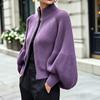 Women's Fall Winter Cropped Zip-Up Knit Cardigan with High Stand Collar, Sleeves and Fabric