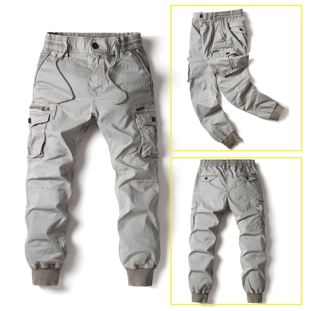 [YUSHOW] Cargo Pants Men's Jogger Pants Chino Pants Spring/Fall Multi-Pocket Cotton Work Pants Military Pants Size 32/L Gray