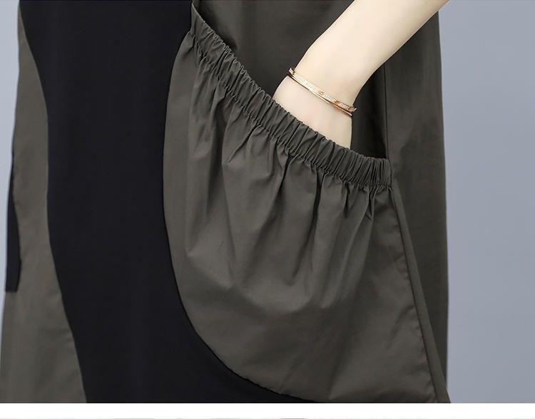 Autumn Plus Size Contrast Patchwork Long Sleeve Dress - Slimming, Stylish, Tummy Concealing Mid-Length Skirt for Women