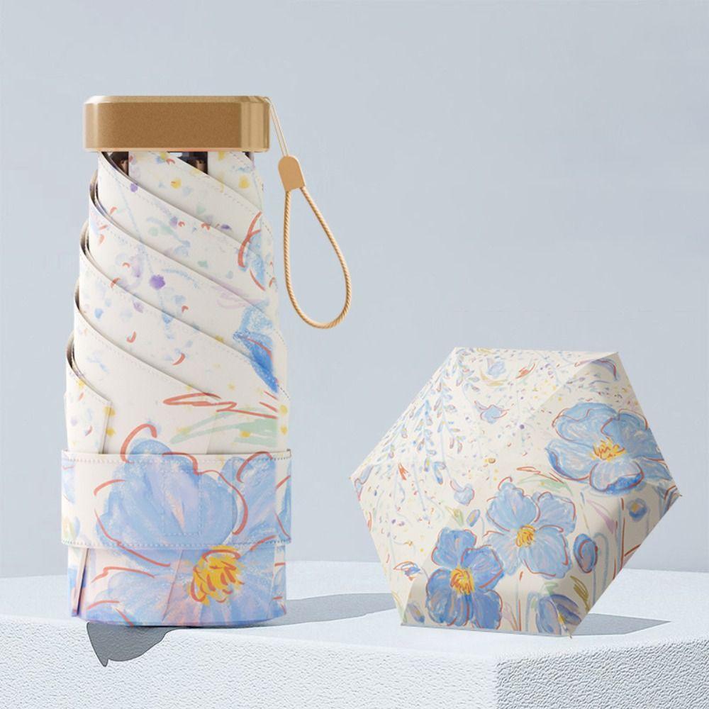 6 Ribs Design Sunscreen Umbrella Floral Pattern Rain Umbrella Portable Sunshade Umbrella Outdoor