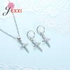 925 Sterling Silver Jewelry Set With Cross Shape White Crystal Pendant Necklace Hoop Earring Sets For Women Wedding Party