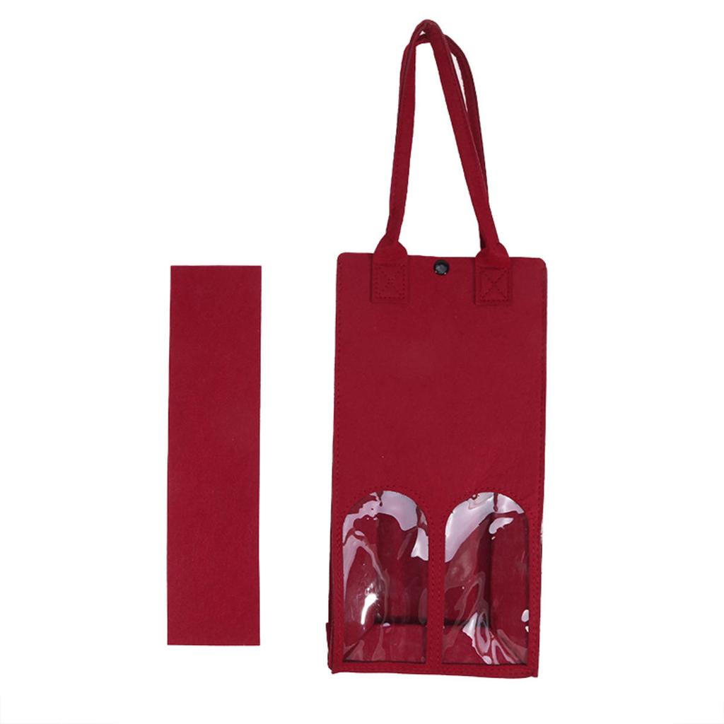 1Pcs Felt Red Wine Handbag Wine Gift Box With Clear Window Double Bottle Champagne Package Bags Wedding Favors For Guests