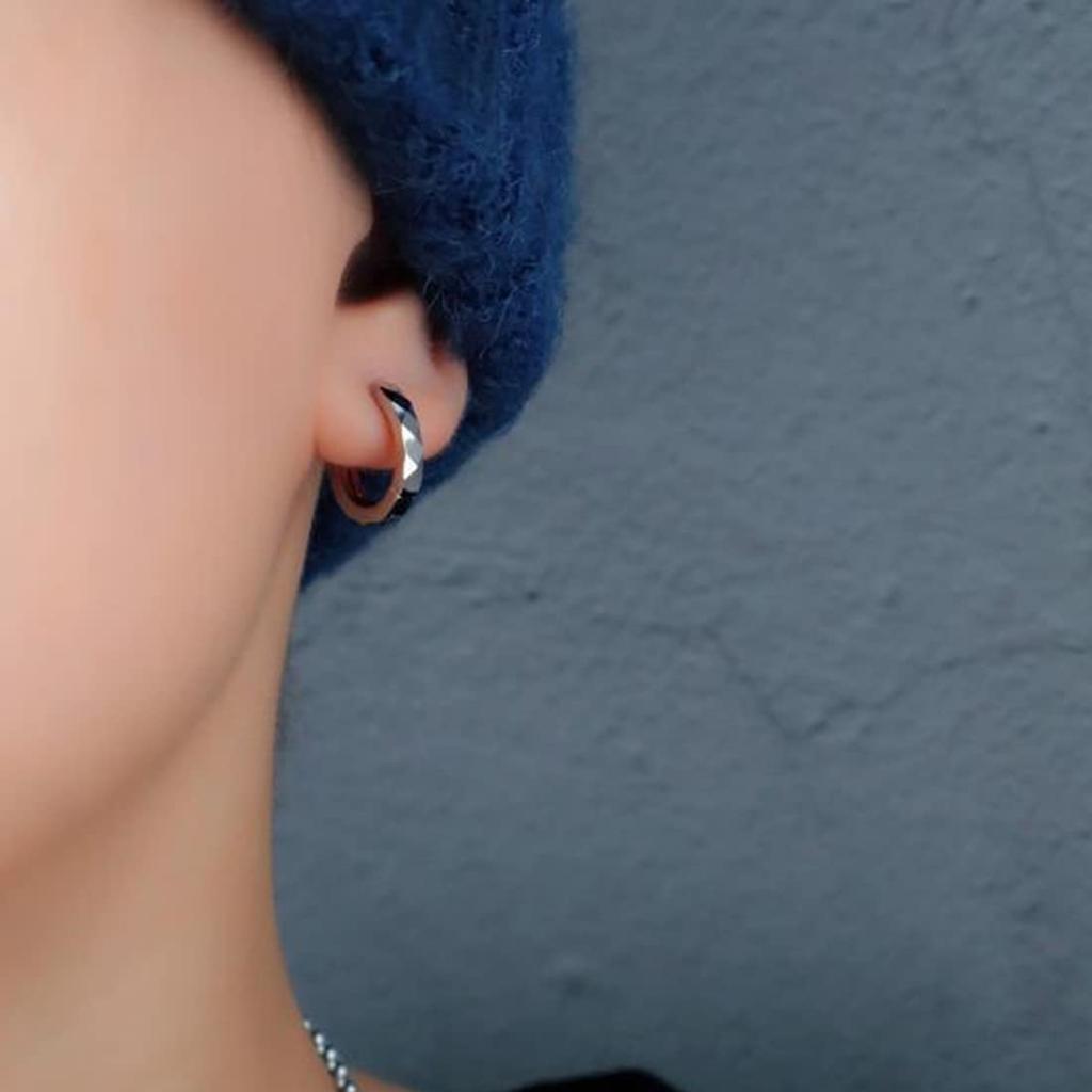 Rockyu Earrings for Diamond Shaped Hoop Stainless Birthday Fashion Accessories Men, Black, Ring, Earrings, Wide, Steel, Hypoallergenic, Gift, Unisex,