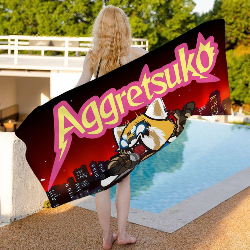 A-AggretsukoS Cartoon Microfiber Printed Beach Towel Mountain Climbing Yoga Beach Swimming Running Absorbent Soft Towel