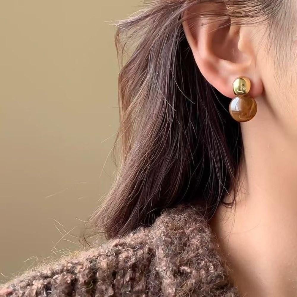 Pendant Vintage Women's Earrings Light Luxury Amber Ear Stud Romantic Amber Color Earrings Wedding