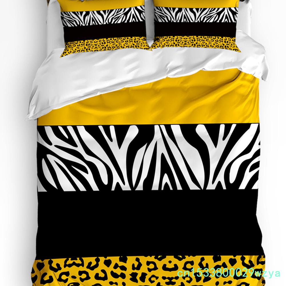 Leopard Print Black White Striped Duvet Cover With Pillow Case Custom 3pcs Bedding Set Quilt Cover Double Bed Home Textile