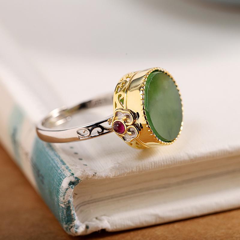 New  Round Natural Hetian Jasper Rings For Women Classic Exquisite Openable Gawu Box Chinese Style Fashion Jewelry