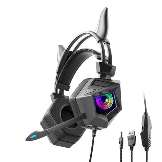 Wired Headset Luminous RGB Flash Light with Microphone 3.5mm/USB Cow Ear E-sports Game Headphone for Desktop