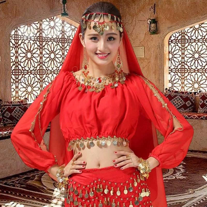 Women Belly Dance Costume Belly Dance Outfits Belly Dance Coins Tops Belly Dancing Crop Top for Halloween Party Stage