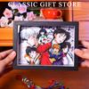 Anime Inuyasha 3D Handmade Art Painting Higurashi Kagome Cartoon Figure Collect Desktop Decorative Picture Frame Birthday Gift