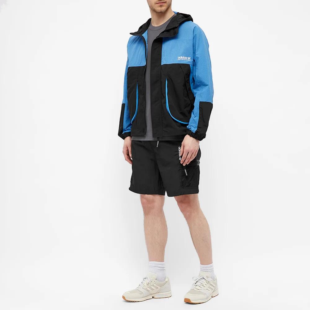 Adidas Originals FW22 Spliced Design Brand Logo Print Drawstring Hooded Windbreaker Men Windbreaker Blue Black H09053