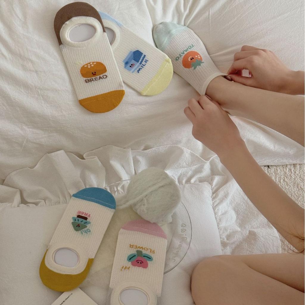 Dopamine Color-blocking Boat Socks, Thin Breathable Mesh Invisible Socks That Don't Fall Off, and Short Socks with Cartoon Patterns for Girls