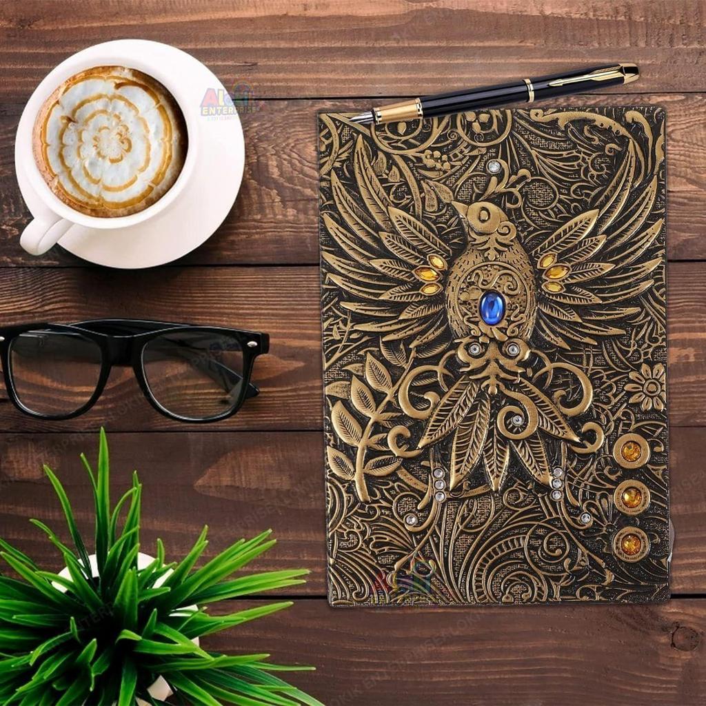 Superaura 3D Phoenix Bronze Dnd Vintage Leather Journal Writing Notebook With 200 Pages A5 Antique Handmade Diary