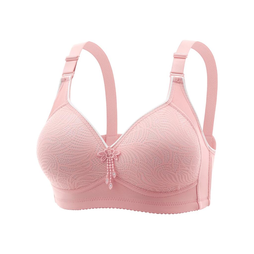 Sexy Lace Flower Face No Steel Ring Bra, Four Rows Three Button Sponge Cup, Plus Size Lingerie for Women