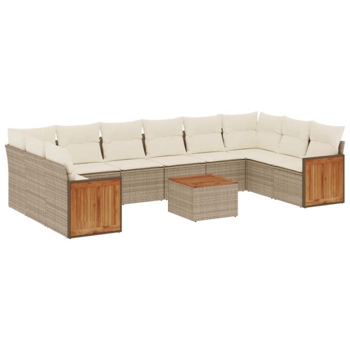 VidaXL Salon de Jardin avec Coussins 11 pcs, Canapés de Terrasse, Ensemble de Meubles de Patio, Mobilier d'Extérieur, Beige 3228011