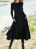 Women'S New European And American Wish Long-Sleeved Crew Neck Solid Color Long Women'S Dress