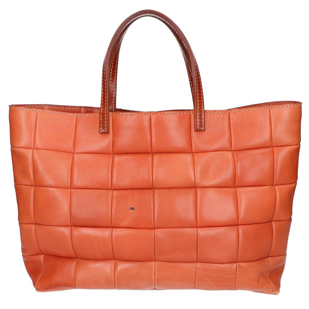 HENRY CUIR Omino Embroidered Leather Tote Bag Orange brownUsed