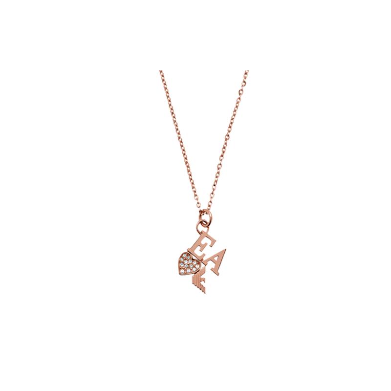 Emporio Armani Rose gold heart-shaped diamond EA pendant clavicle chain women s necklace EGS2834221 золотой