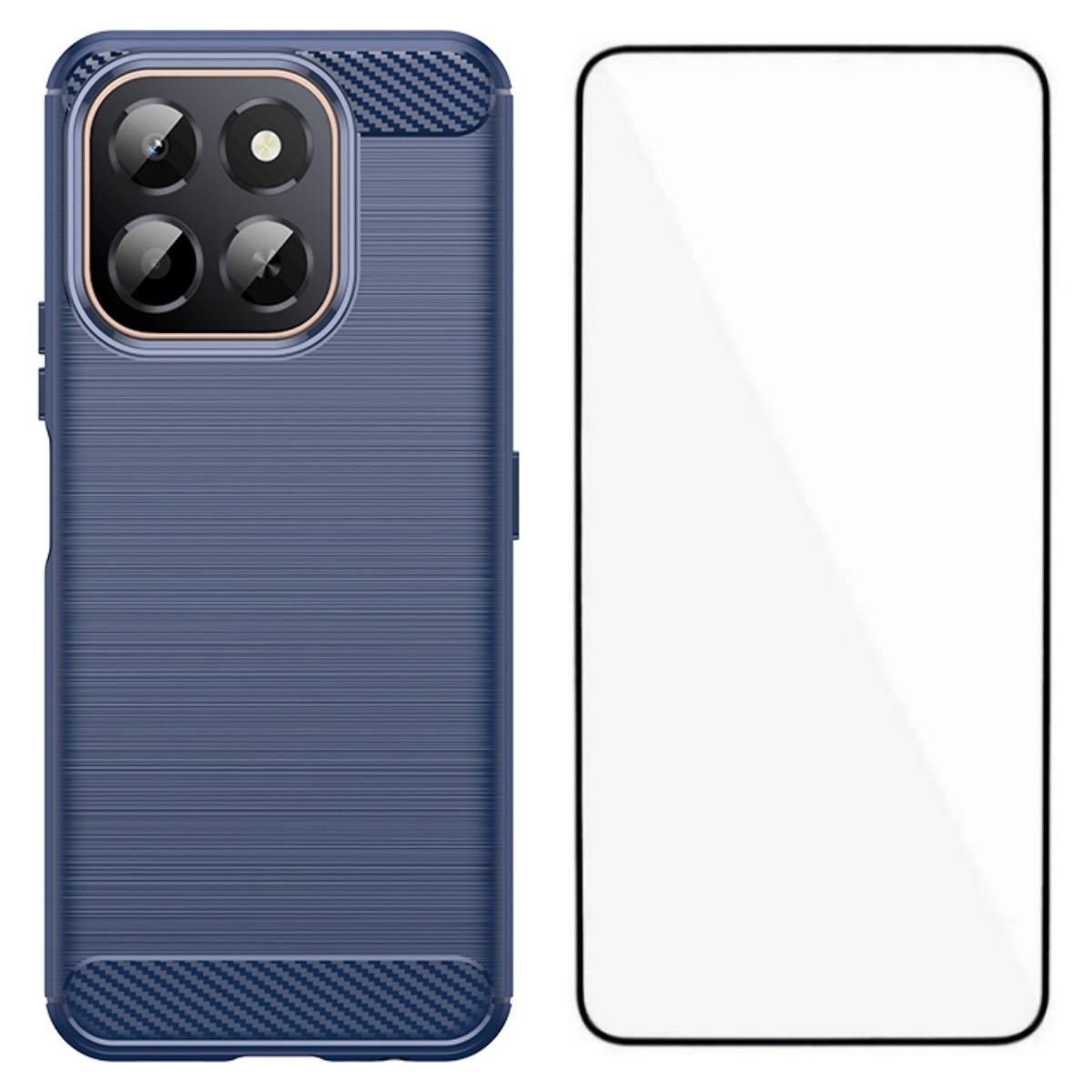 

Чехол для Honor X6c 4G с защитной пленкой WANLONFENG Серия LS Большое отверстие для объектива Текстурированный под шлифовку ТПУ чехол для телефона Blue