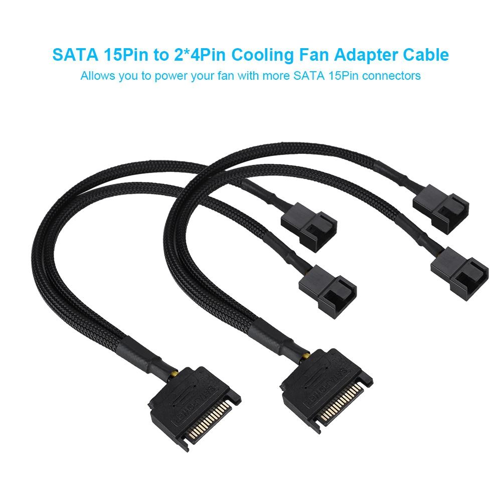SATA 15Pin To 2*4Pin Cooling Fan Power Adapter Cable 2 Way Converter 22AWG Cable