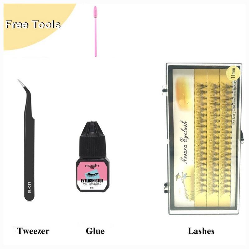 

1 коробка 10D 60 шт., набор для наращивания накладных ресниц, пугало с клеем, 3D накладные ресницы «сделай сам», пинцет для накладных ресниц 13mm