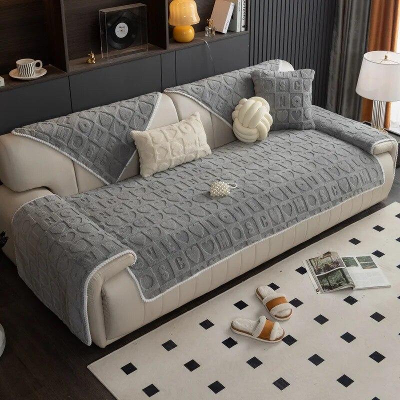 Funda de sofá de terciopelo suave para sala de estar, toalla de sofá corta de felpa, fundas de sofá seccionales en forma de L, funda protectora cálida para sofá