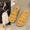 Retro popular thick-soled hollow bag head slippers women's summer wear 2025 new models with skirts, non-slip holes and half tows