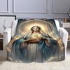"Serene Virgin Mary Illustration" Patterned flannel blanket perfect for the bedroom living room, sofa, or a little nap