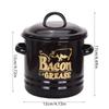 652F Enamel Bacons Grease Storage Container Jar with Strainer And Silicone Spatula Tool For Flavor Preserving Fat Keeper Box