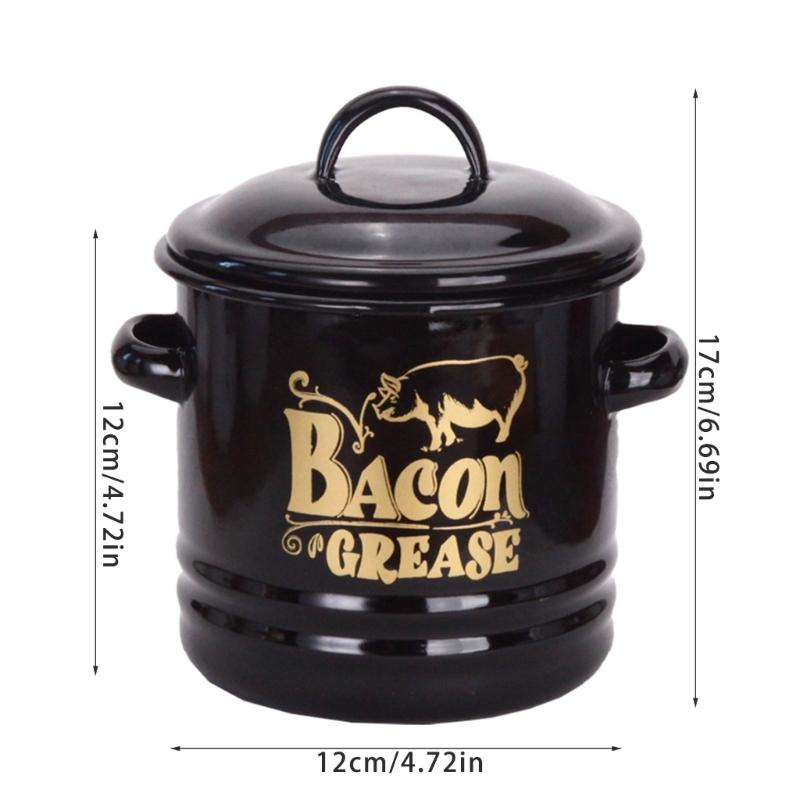 652F Enamel Bacons Grease Storage Container Jar with Strainer And Silicone Spatula Tool For Flavor Preserving Fat Keeper Box