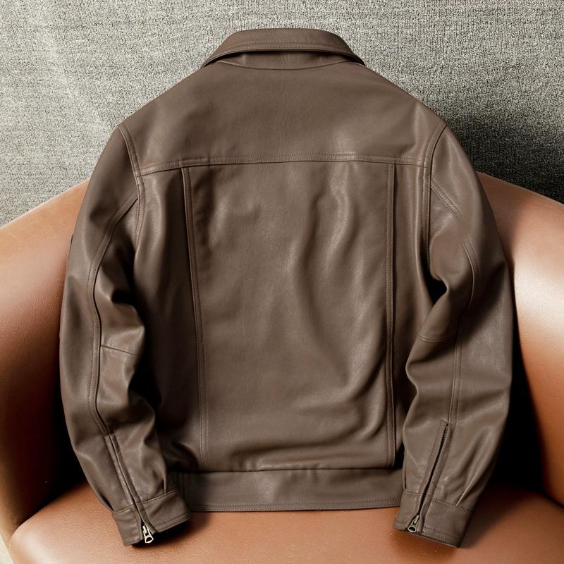 Men Genuine Goatskin Leather Jacket Short Bomber Flight Jacket Large Size Spring Autumn Coat