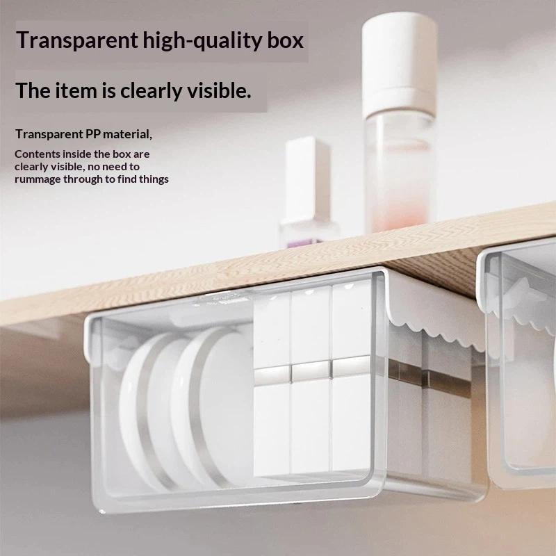 1Pcs Pull-Out Storage Drawer Style Storage Box Under The Mirror Cabinet Transparent Cotton Stick Makeup Cotton Storage Rack