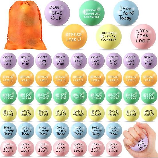 Shappy 100 шт. Мотивационные мячики-антистресс оптом 5 см Разноцветные Маленькие Поролоновые Вдохновляющие Мячики-антистресс для снятия напряжения Fidget Balls с Цитатами, Мешочек на завязке для Stylish