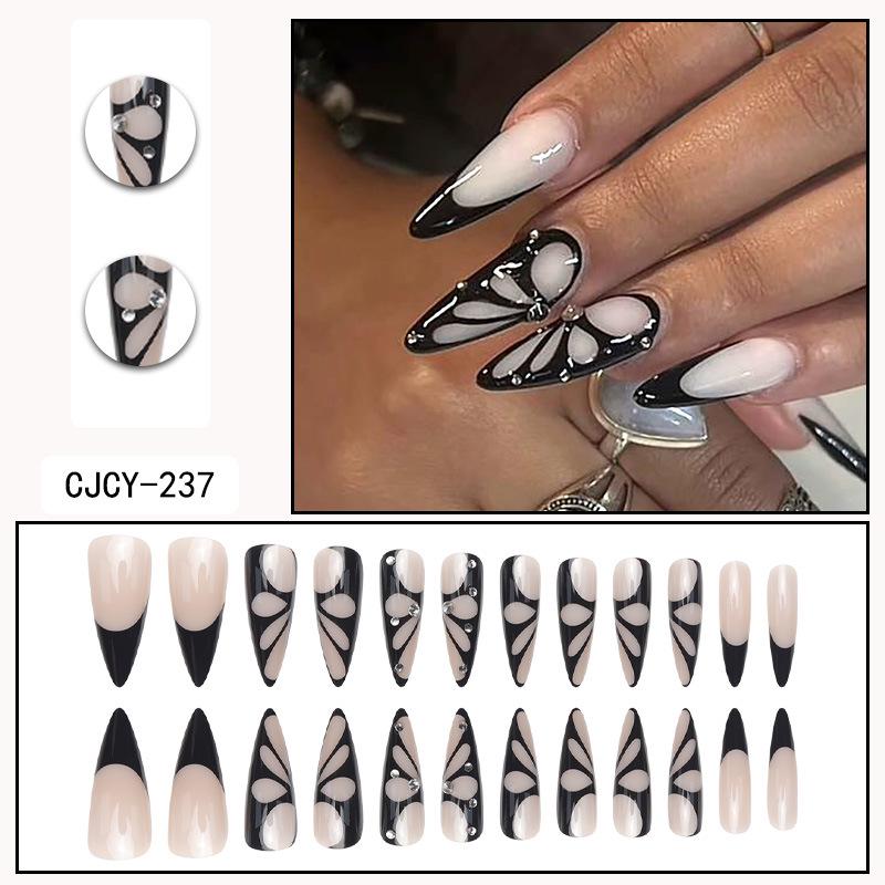 O5 Unhas Postiças Longas Europeias e Americanas - Adesivos de Nail Art Vestíveis para Garota Quente
