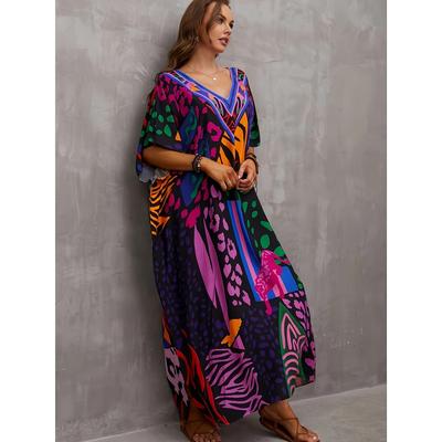 Bohemian Loose Colorful Dress, Casual Every Day Vacation Dress For Summer And Spring, Women's Clothing