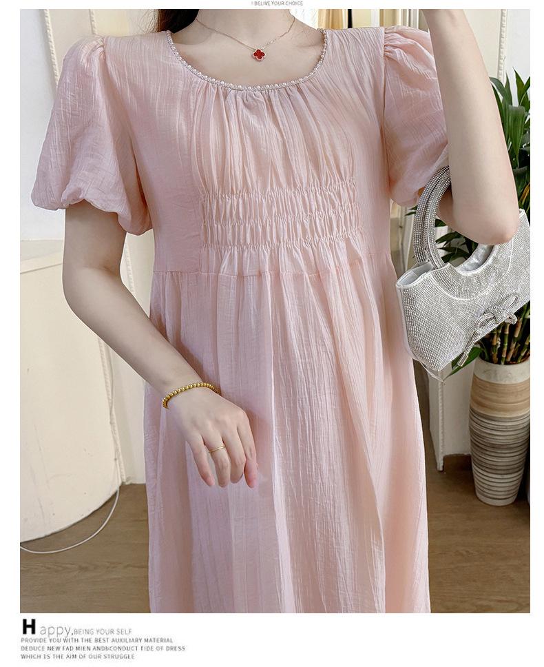 2026 Summer Sweet Puff Sleeve Maternity Dress - Slimming, Loose, and Belly Covering