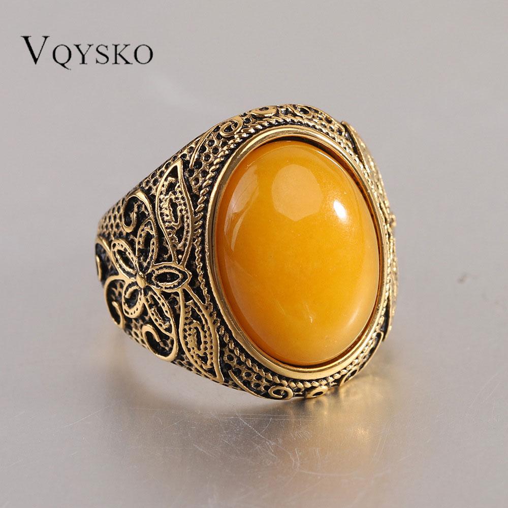 22mm Stainless Steel Men Rings Wholesale Vintage Pattern Personalized Fashion Retro Natural Stone Ring for Women Men Jewelry