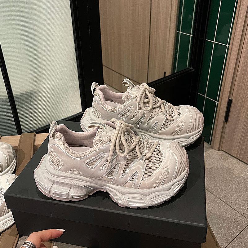 Cowhide Version~ 5.5CM Light Shock Absorption Thick Sole 2025 Summer New Casual Breathable Mesh Sports Dad Shoes