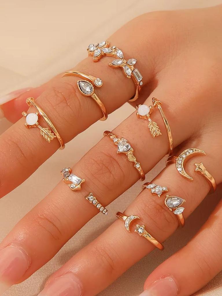 S Retro Fashion Sweet Shining Water Diamond Stackable Men'S And Women'S Ring Set, Suitable For Men'S And Women'S Fashion Part