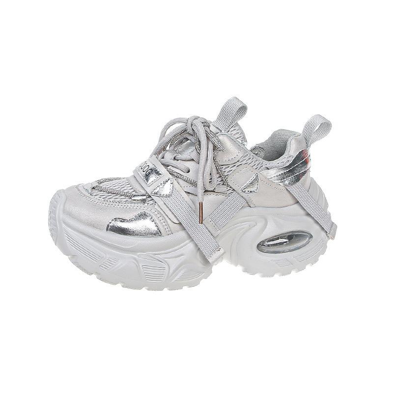 Small thick-soled heightening women's shoes leather dad shoes spring and summer new mesh breathable casual sports shoes