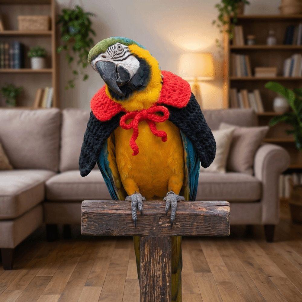 Knitting Parrot Red Collar Cloak Breathable Pet Bird Costume Halloween Pet Bird Cloak Pet Party