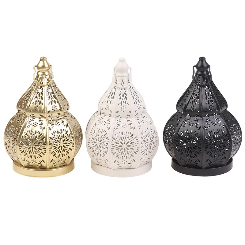 1Pc Hollow Iron Gourd Candlestick Projection Atmosphere Ambient Garden Courtyard Decorative Light Home Ambient Ornament