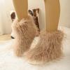 2025 Women Faux Fur Boots Winter Fluffy Plush Warm Mid Calf Snow Boots Luxury Fashion Furry Boots Comfortable Outdoor Flat Shoes